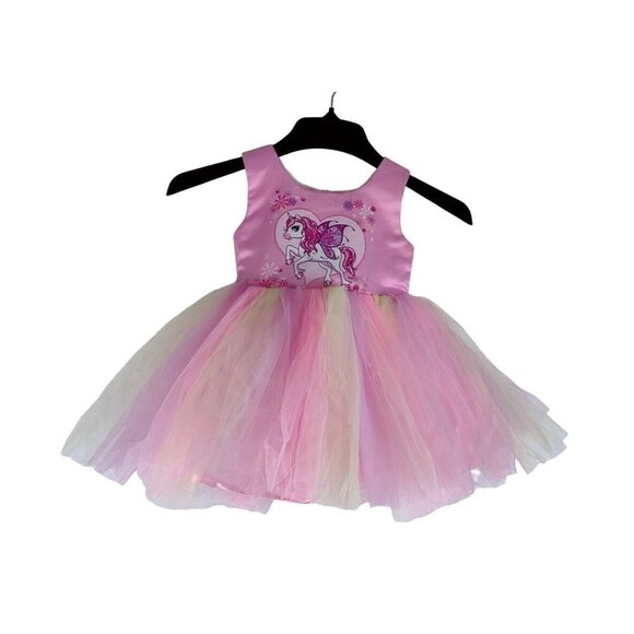 Girls Pink Unicorn Tulle Dress by Poplins Kids Princes Party Pony Wings Heart - Picture 1 of 11